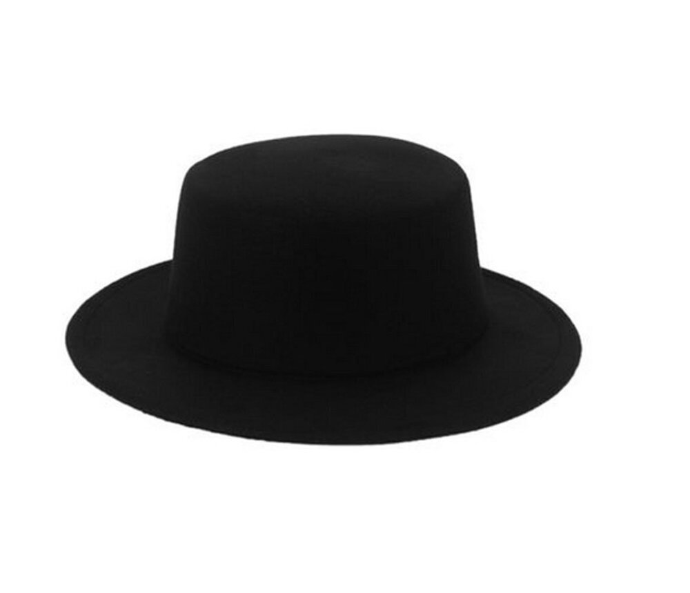4634 1PCS Black Classic Wide Brim Elegant Wool Blend Fedora Hat Brim Flat